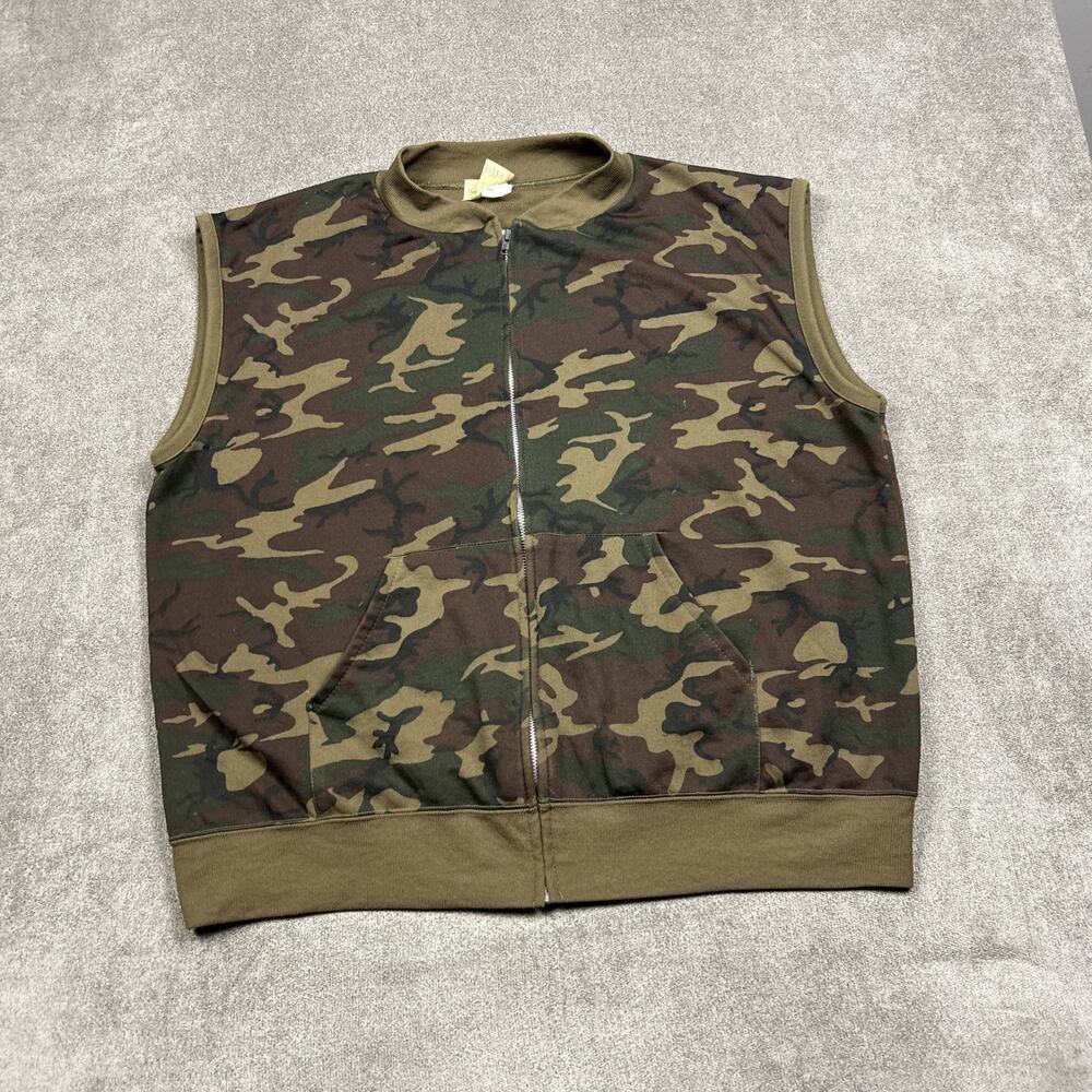 VTG Sears Fieldmaster Camouflage Camo Green Woodland Hunting Vest 3XL 70s